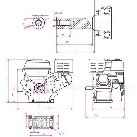 Eberth – Moteur thermique 6,5 CV 196cc arbre 19mm – Démarrage par traction – Carburateur haute qualité – Sécurité manque d'huile