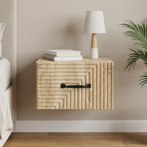 Table de chevet murale avec tiroir et prise USB, bois d’ingénierie chêne Sonoma, 34,5 x 33 x 20 cm - PANGIVO (1/5)