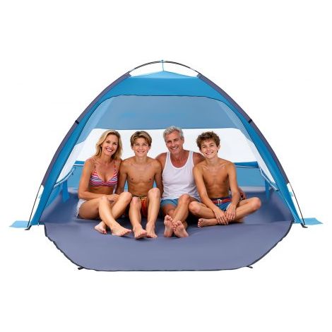 Strandmuschel Sonnenschutz für 4 Personen, UPF 50+ Schutz, Tragbares Strandzelt mit Tragetasche & Bodenverankerungen, Leichter Strandsonnenschirm für Camping Angeln Picknick, Sonnenzelt (1/5)