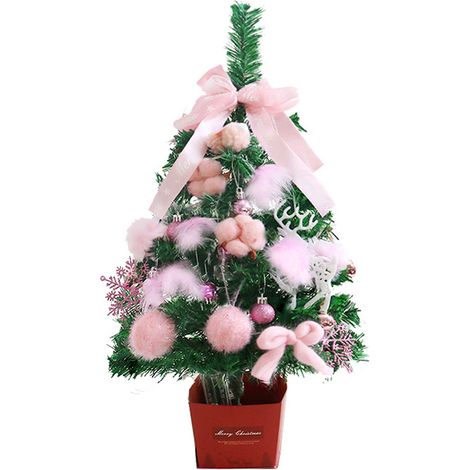 Arbre de Noël artificiel 60cm PVC décoratif avec guirlande lumineuse, ornements cerf lapin cloches boules plumes pour bureau table intérieur (1/4)
