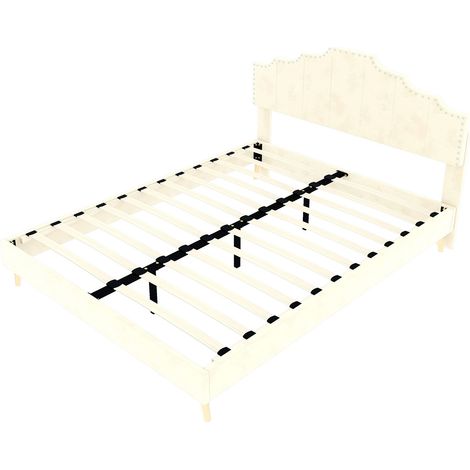 Cama capitoné beige 160 x 200 cm con colchón y cabecero geométrico MODENUIT (1/5)