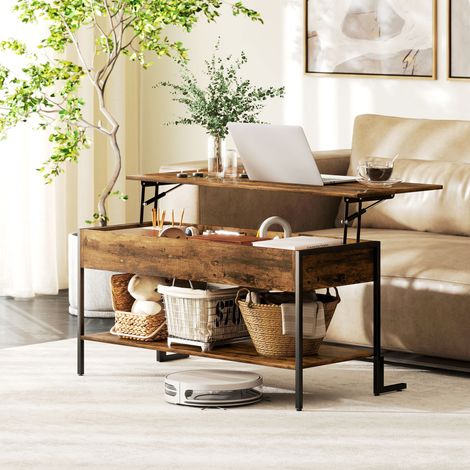 Rustique marron - Table basse à table relevable avec rangement