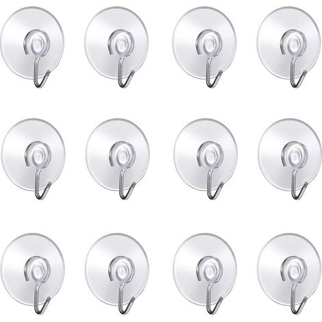 ZVD (Lot de 12 pcs ventouse) 4x4.4x1.4cm,Crochet Muraux avec Ventouse d'Aspiration,Petites Ventouses Plastiques avec Crochet Ronde pour Salle de Bains et Cuisine (1/3)