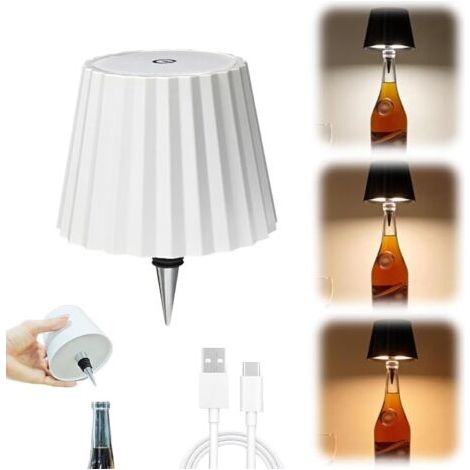 BUNTHAUS (Blanc)Lampe bouteille sans fil, lampe bouteille LED portable sans fil avec 3 modes de variation d'intensité lumineuse, tête de lampe rechargeable pour bouteille de vin, lampe de table tactil (1/5)