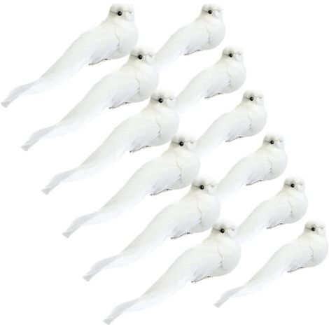 12 Pièces Ornement Cardinal (Colombes Blanches, 5,1 Pouces)avec Clip sur Plume Oiseau Colombe Artificiel Ornement d'arbre de Noël Artisanat de Faux Cardinal Brillant pour Décor (1/5)