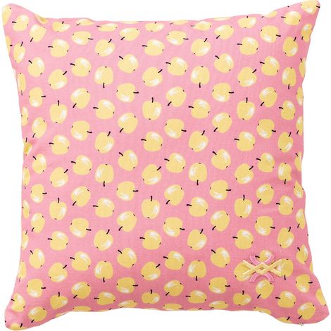 BENETTON Cojín de 40x40 cm FRUITS BE, 100% Algodón rosa con pera manzanas Amarillas (1/5)