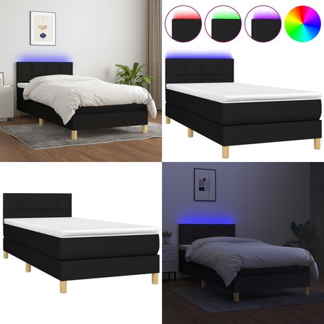 Sommier à lattes de lit avec matelas et LED Noir 80x200cm Tissu - Sommier Tapissier - Lit Avec Led - Matelas À Ressorts Ensachés - Tête De Lit Ajustable - Éclairage LED - Home & Living (1/5)