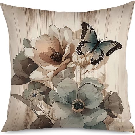 Housse de coussin imprimé bois brut et feuillages (1/5)