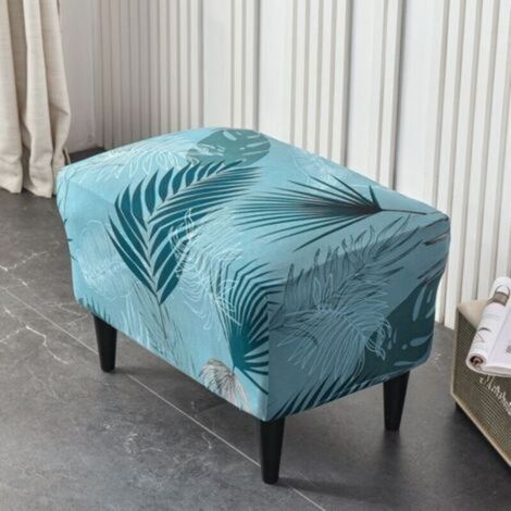 1PC (Feuilles Bleu lac)Housse Ottomane Housses de Pouf Extensible Rectangulaire, Housse de Repose-Pieds Protecteur de Meubles Housse de Tabouret avec Fond Élastique Antidérapante Lavable - Crezuo (1/4)