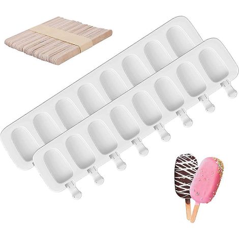 Silikon-Eisformen mit 8 Mulden, BPA-frei, wiederverwendbar, mit 50 Holzstielen.