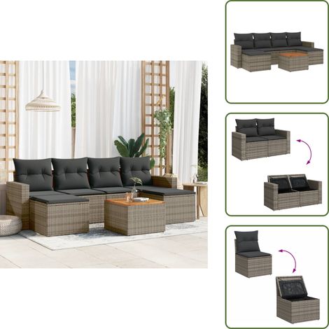 Cojines para sofás - vidaXL Set de sofás de jardín 7 piezas con cojines ratán PE gris - Almacenamiento en jardín