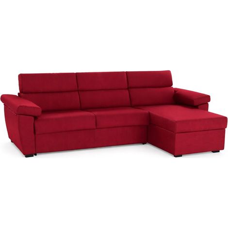 Dmora - Divano fisso con penisola Ceto, Sofà angolare per salotto, imbottito, sfoderabile, Qualità 100% Made in Italy, 285x160 h100 cm, Rosso (1/5)