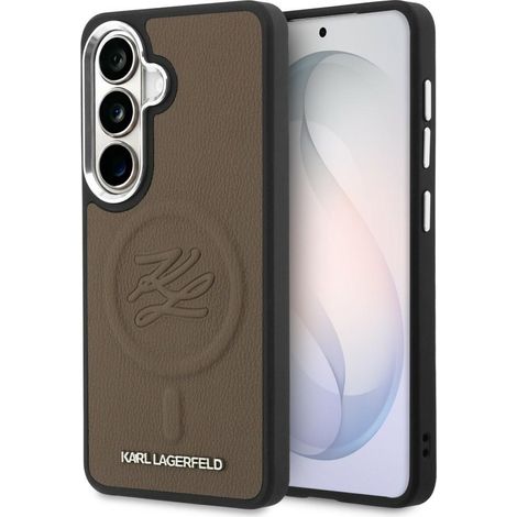 Funda MagSafe para Samsung Galaxy S26+ con iniciales grabadas en relieve de Karl Lagerfeld, color marrón. (1/5)