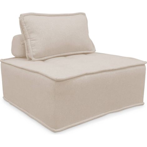 sweeek - Modulierbarer Sessel ohne Armlehne, kapitoniert und mit Paspeln , Stoff, Creme