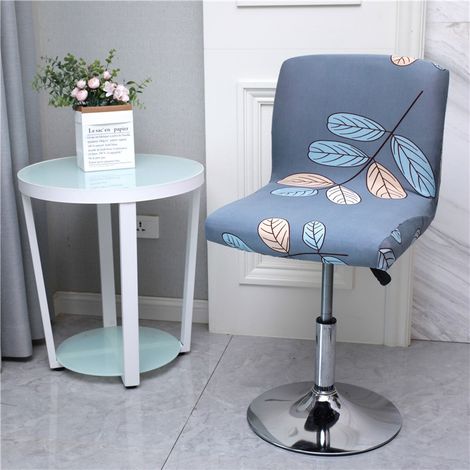 Housse de Tabouret de Bar Extensible, Lot de 2 Housses Imprimées pour Chaise Haute, Protection de Siège de Chaise de Bar, Motif Feuilles Bleues