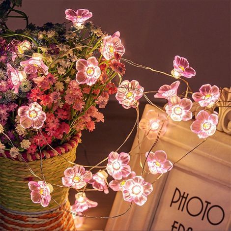 Lichterkette, 30 rosa LED-Blumen, Kupferdraht, 5 Meter, solarbetrieben, für den Garten (1/5)