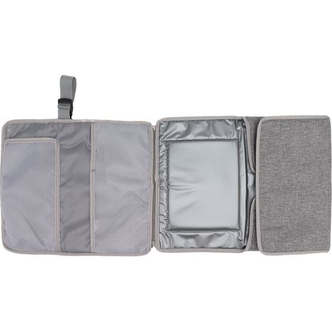 Matelas à langer portable et pliable en tissu Oxford doux et hypoallergénique, gris, avec plusieurs poches de rangement. (1/5)