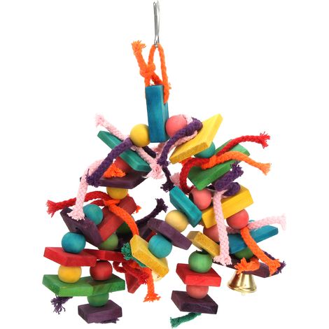 Jouet à mâcher pour perruche, blocs en bois naturel multicolores pour aras, oiseaux de compagnie, corde épaisse (1/5)