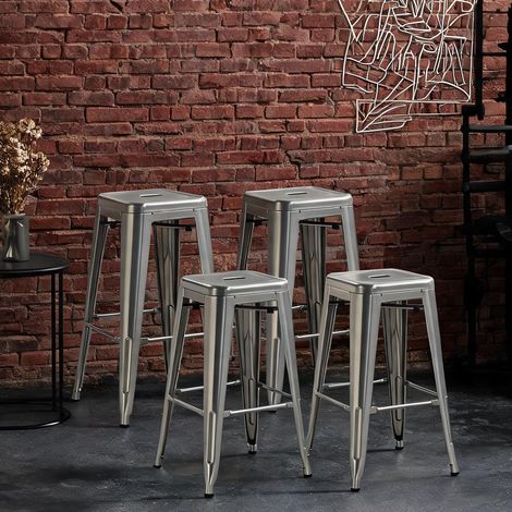 Tabouret de bar argent en acier 43 x 43 x 76 cm (1/5)