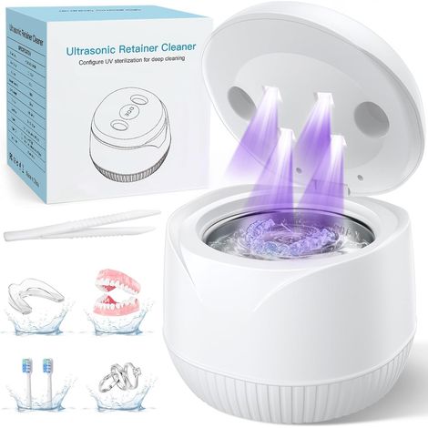 Appareil nettoyage ultrasonique dentaire 45 kHz – Minuterie numérique, 200 ml – Pour gouttières, prothèses, bagues, bijoux – Blanc (1/5)