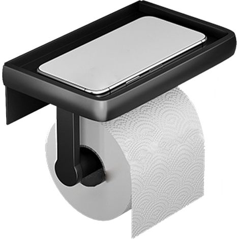 Platzsparender, multifunktionaler, wandmontierter, selbstklebender Toilettenpapierhalter aus Metall mit Ablage für Mobiltelefone (1/5)