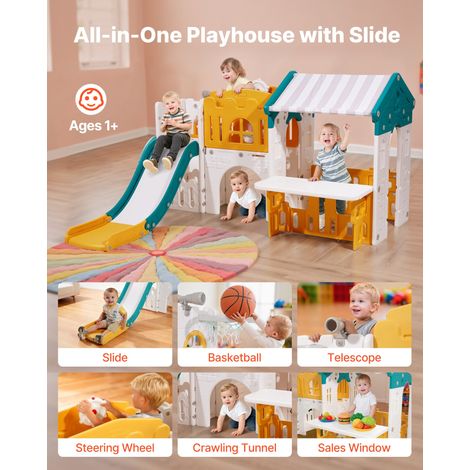 Maisonnette pour Enfants, Maison de Jeu Extérieur pour Tout-petits à Partir de 1 an, Cabine de Jardin pour Enfants avec Toboggan, B… (1/5)