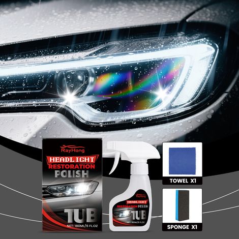Scheinwerfer-Pflegeset – Reinigungs-, Pflege-, Aufhellungs- und Lichtdurchlässigkeits-Reparaturset zur Beseitigung von Oberflächenoxidation bei Autoscheinwerfern – 180 ml + Schwamm1 + Tuch1 -- BIEMMED (1/5)