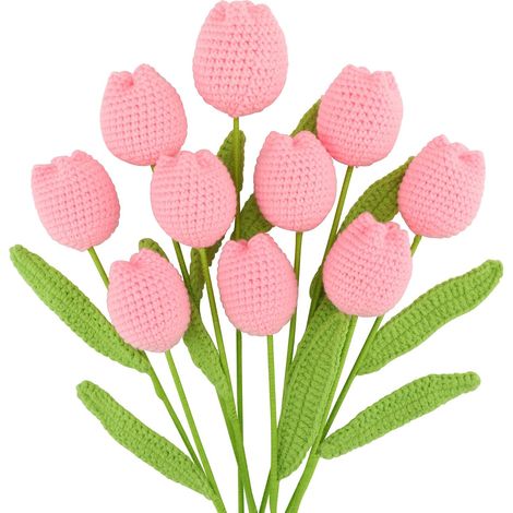 Fleurs artificielles au Crochet, 10 pièces, tulipes faites à la main, Bouquet tricoté, ornements floraux, cadeaux, décoration de maison (1/5)