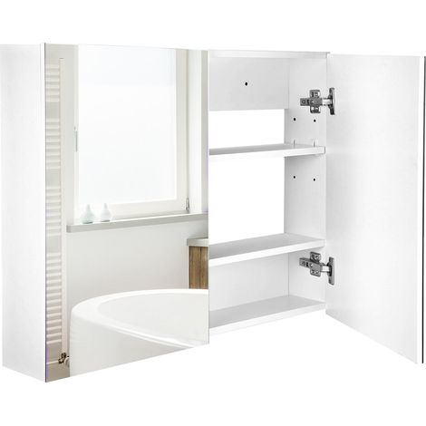 Armadio pensile da bagno specchio 80 x 15 x 60 cm salva-spazio pratico ripiani regolabili moderno ed essenziale in MDF bianco 210001839