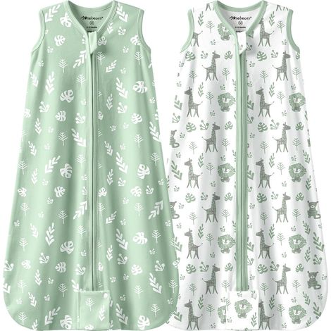 2 Paquets Gigoteuse d'été pour bébé 0,5 tog Turbulette 100% Coton Gigoteuse Respirante pour bébé(Green,6-12 Mois) (1/5)