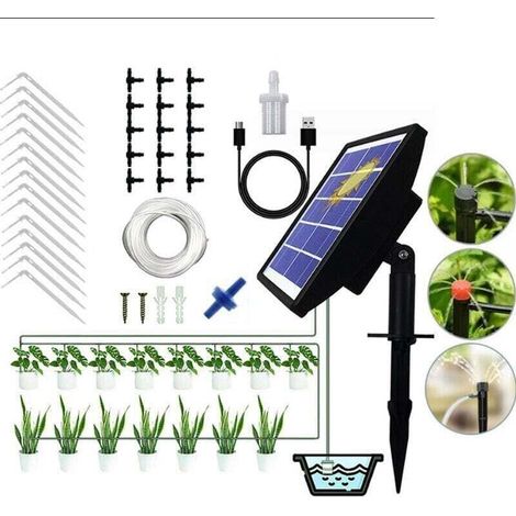 15m Systeme d'arrosage automatique solaire, Kit d'irrigation goutte a goutte, avec minuterie Pour balcons, terrasses, jardins. (1/4)