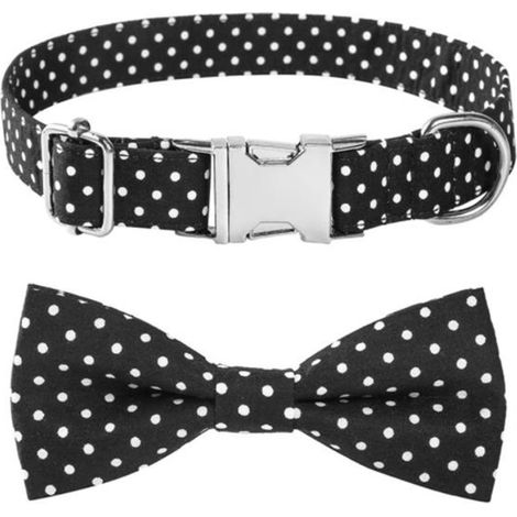 Collier pour chien avec nœud papillon et boucle métallique. Noir - S (1/4)