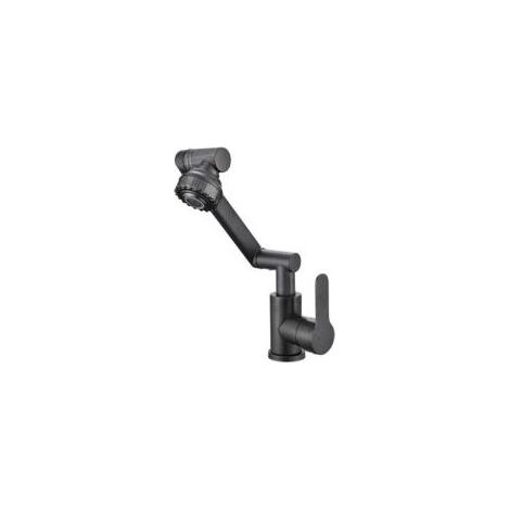 Robinet Cuisine Rabattable, 1440°Flexible Rotation Mitigeur Cuisine,2 modes de bec eau chaude et froide en cuivre, pour cuisine et salle de bain,avec tuyaux d'arrivée d'eau chaude et d'eau froide,gris (1/5)