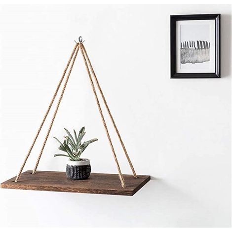 Etagère Flottante en Bois - Support à Suspension par Corde - Pour Plantes et Pots - Montage Mur ou Plafond - 1 Pièce (1/5)
