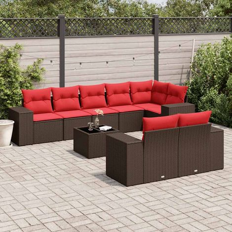 9-teiliges Gartensofa-Set mit Kissen, braun, Polyrattan (1/5)