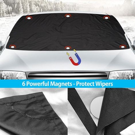 Couverture Pare-Brise Voiture, avec crochet de fixation, avec coque de miroir, Bâche Pare Brise Protection Magnétique Couverture Repliable, Universelle Films de protection antigel pour Voiture Anti Gi