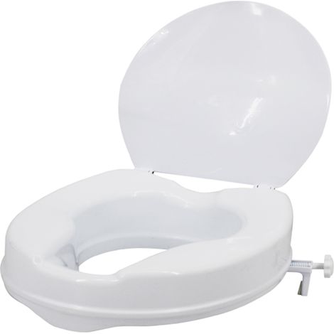 Rehausseur de toilette avec couvercle, supportant jusqu'à 136 kg (300 lb), avec pinces de serrage, compatible avec la plupart des toilettes allongées (blanc, 5 cm [2 pouces]). (1/2)