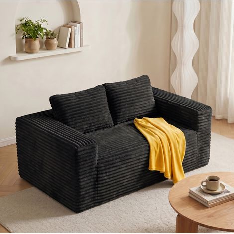 Sofá de dos plazas en pana, espuma de alta densidad, no requiere montaje, ideal para salón o espacios pequeños, 160×88×58 cm, negro (1/5)