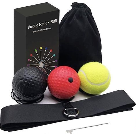 Ballon d'entraînement de boxe avec bandeau ajustable, ballon de vitesse et de réflexe pour l'entraînement de boxe, appareil d'entraînement de boxe pour la coordination œil-main ( ) (1/5)
