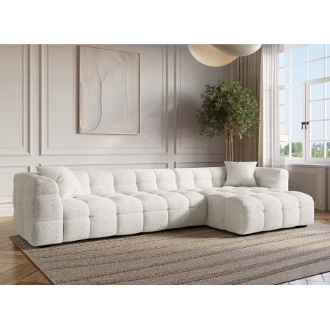 Deco In Paris – Canapé d'angle 3 places effet peau de mouton blanc écru – Largeur 320 cm – Longueur 170 cm – Dossier moelleux – Structure renforcée (1/5)