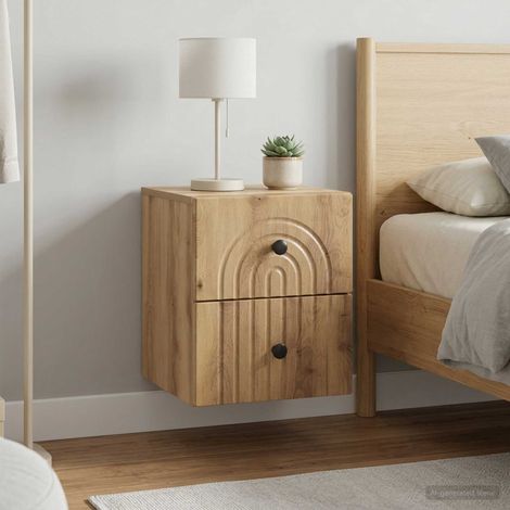 Lot de 2 chevets muraux à tiroirs en bois d’ingénierie chêne artisanal 33 x 34,5 x 40 cm - PANGIVO (1/5)
