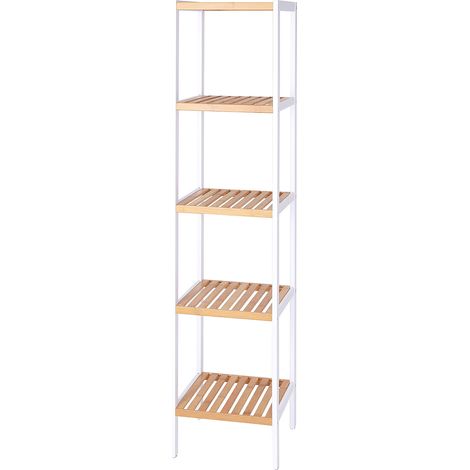 dibea Standregal Bambus, 5-stöckig, platzsparend & robust, nachhaltiges Holzregal mit rutschfesten Füßen, 33x33x146 cm, natur/weiß