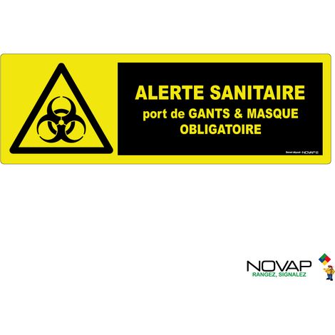 Panneau Alerte sanitaire - Gants et masque obligatoire - haute visibilité - 450x150mm - 4090757