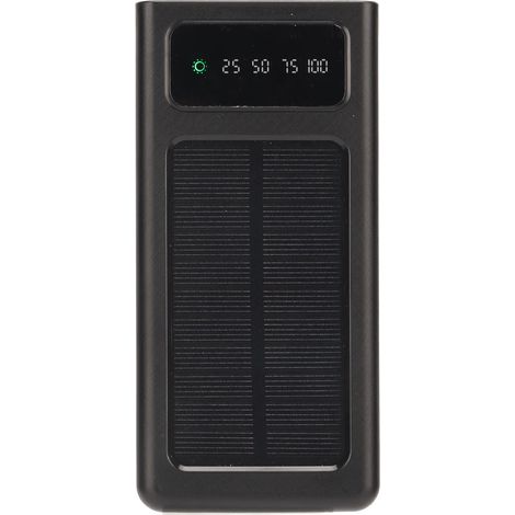 Power Bank Solaire 20000mAh avec Écran de Puissance, Double Ports de Sortie et Lampe Torche - Portable et Rechargeable au Soleil, Noir (1/5)