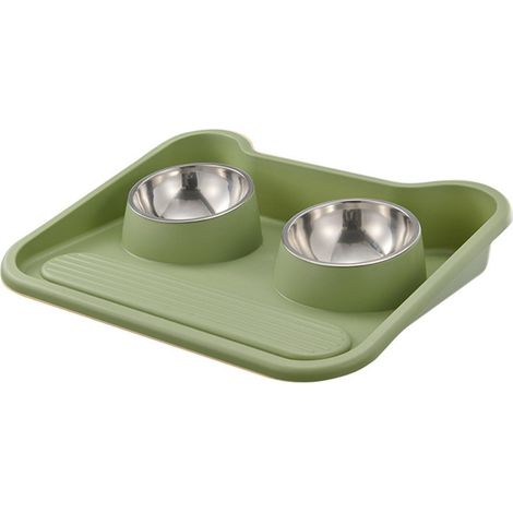 Double Cat Bowls, Raised Food Feeder for Cats and Dogs, Pet Food Container for Small Puppy, Flat Basic Spill Proof Cat Water Bowls (Green) (1/5)