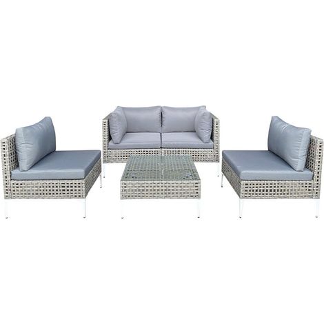 Conjunto de 5 sofás de exterior 67 x 67 x 67 cm con cómodos cojines y estructura robusta estilo moderno en ratán gris 200012825
