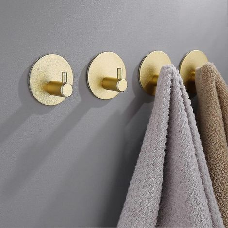 Badezimmerhaken: goldfarben, selbstklebend (4 Handtuchhaken, Wandhaken, Kleiderhaken, starker Klebstoff, 4,5 × 4,5 × 2,5 cm) (1/5)