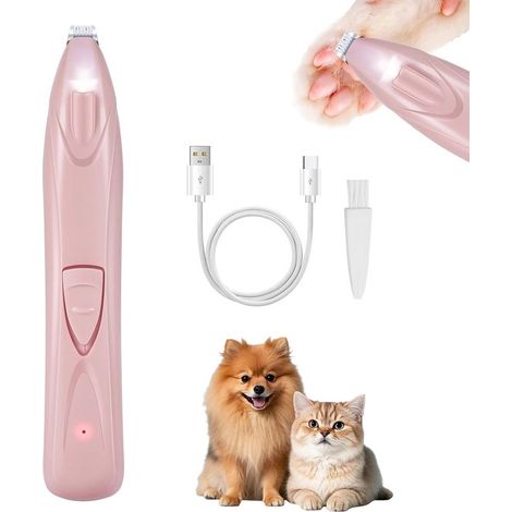 Tondeuse électrique de toilettage pour animaux – Mini tondeuse LED rechargeable USB – Pour pattes, yeux, oreilles et visage des chiens et chats – Rose (1/5)