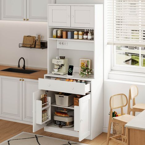 Meuble de cuisine 40 x 72 x 180 cm avec LED RGB, prises USB et rangements, MDF blanc (1/5)