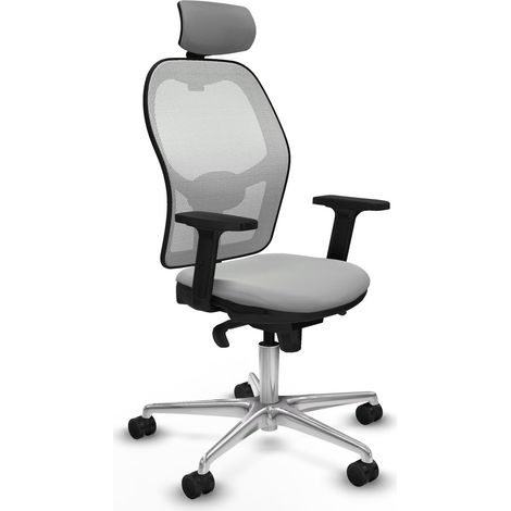 Jorquera sincro malla blanca similpiel gris claro brazos 2D base aluminio cabecero 2D ruedas 65mm nailon (1/5)